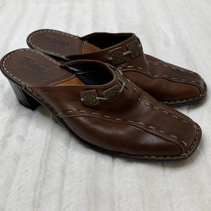 Tsonga Brown Leather Mule Heeled‎ Clogs